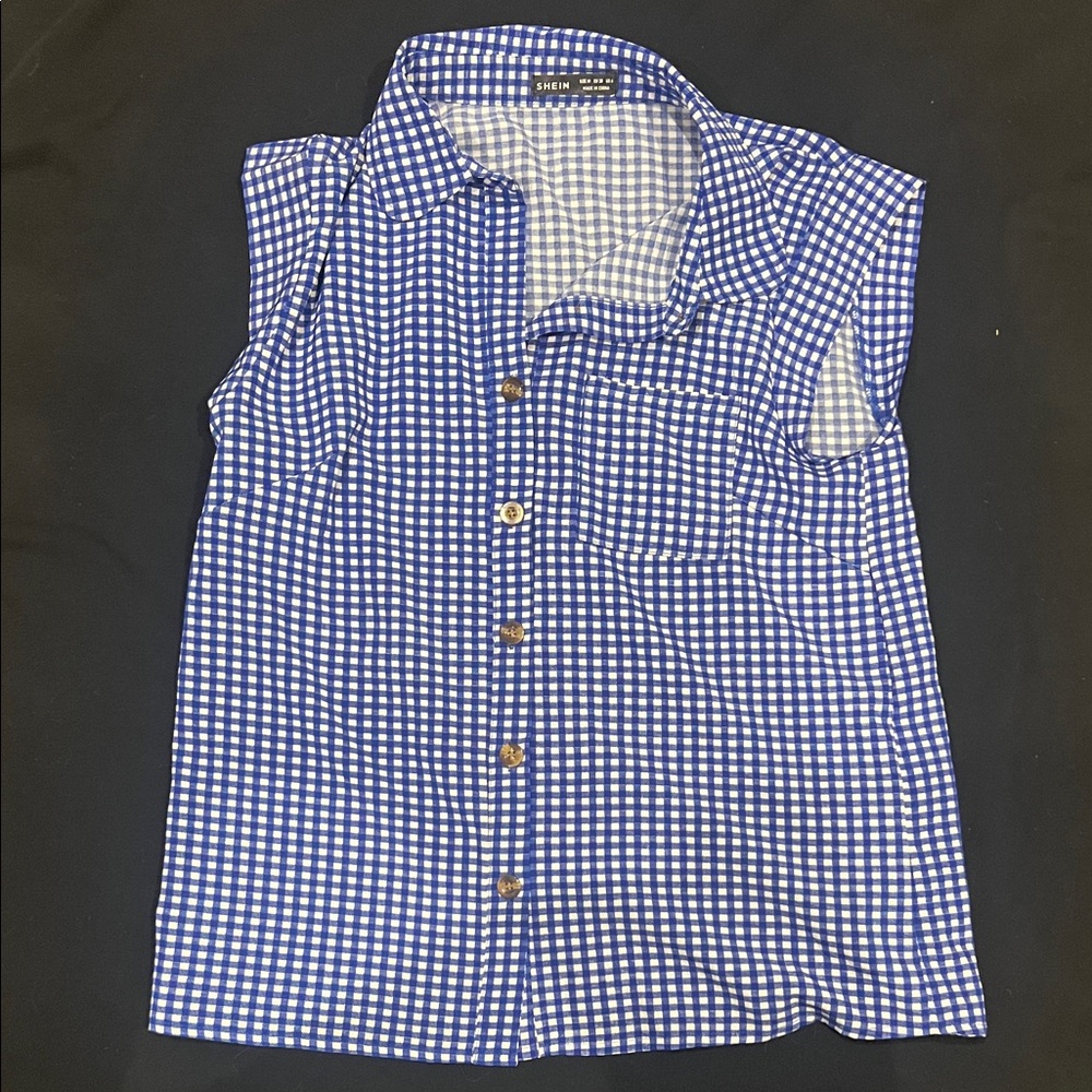 SHEIN Blue and White Checkered Sleeveless Top